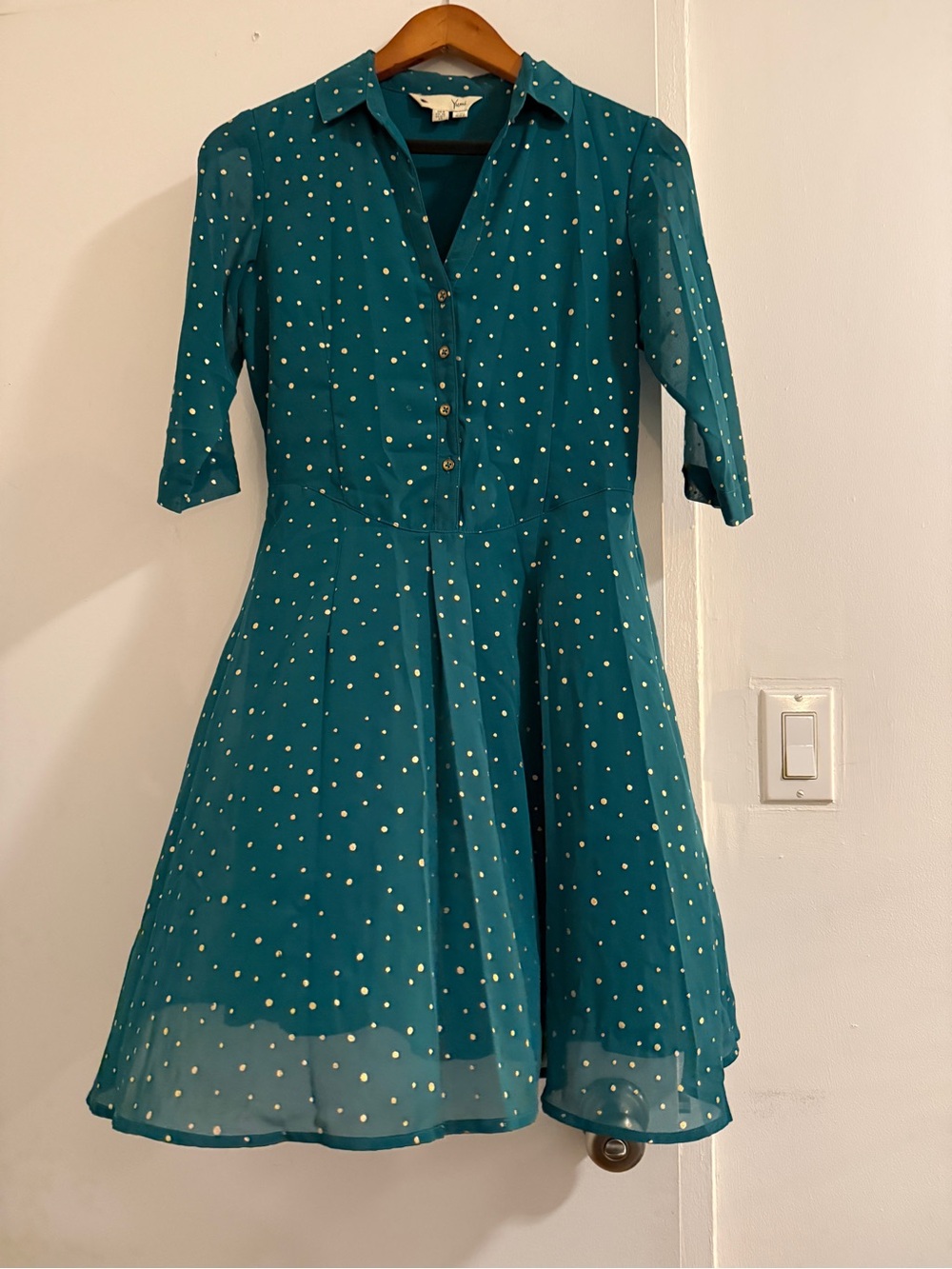 Teal Dress with Gold Dot Print